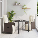 vidaXL Tuin Eettafel Set met kussen 3 pcs Zwart poly rattan