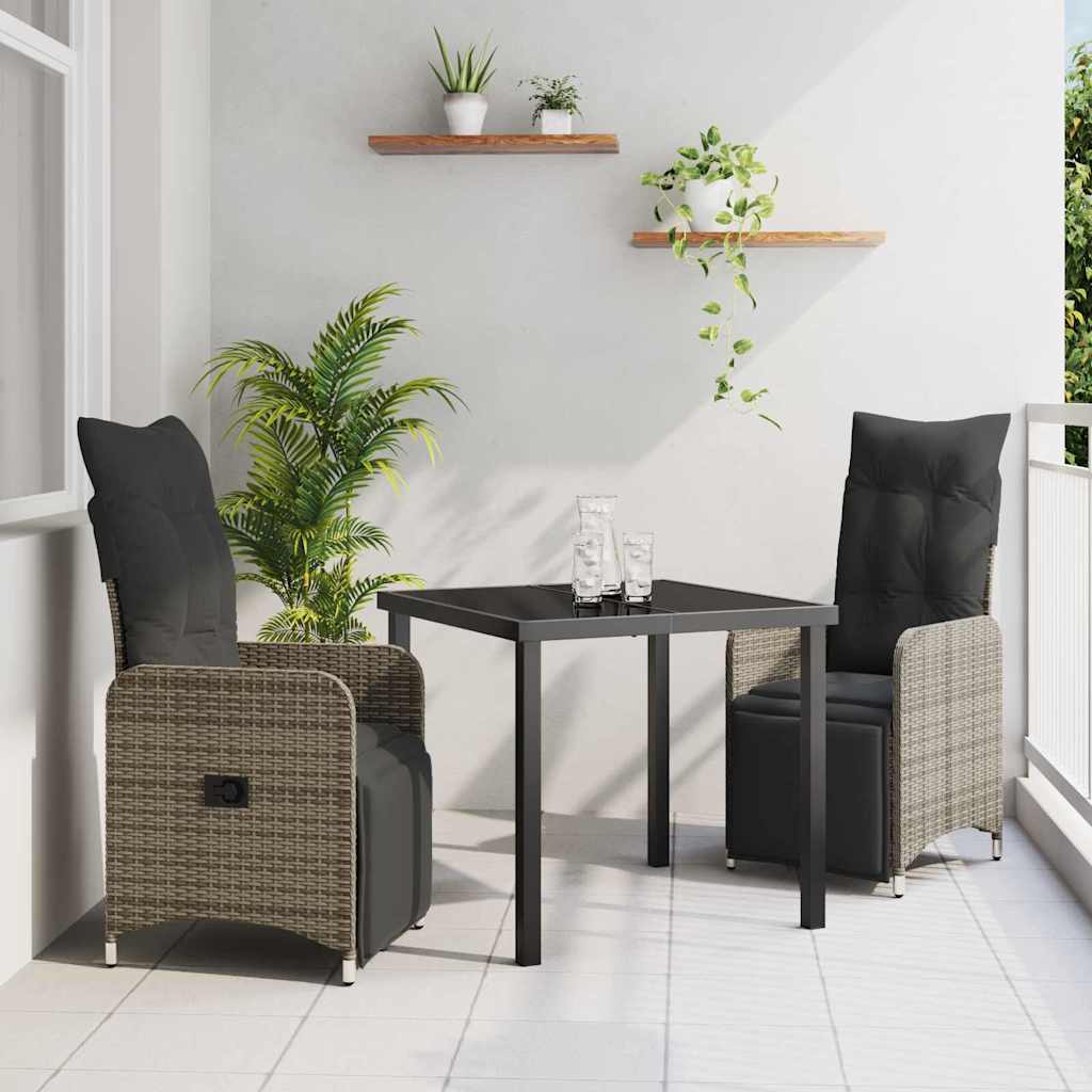 vidaXL Tuin Eettafel Set met kussen 3 pcs Zwart poly rattan