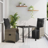 vidaXL Tuin Eettafel Set met kussen 3 pcs Zwart poly rattan