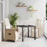 vidaXL Tuin Eettafel Set met kussen 3 pcs Zwart poly rattan