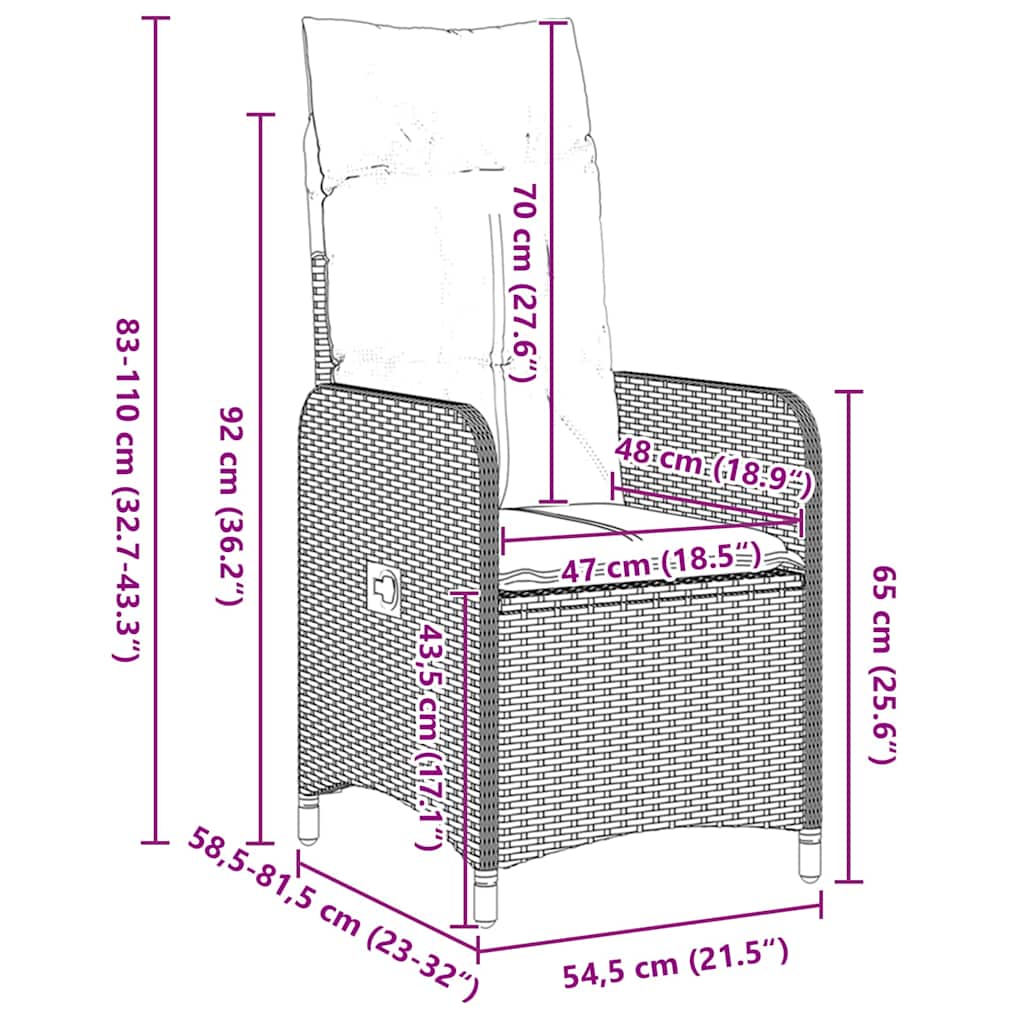 vidaXL Tafel en stoelen set met kussen 3 pcs Grijs PE Riet
