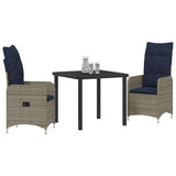 vidaXL Tafel en stoelen set met kussen 3 pcs Grijs PE Riet