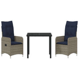 vidaXL Tafel en stoelen set met kussen 3 pcs Grijs PE Riet