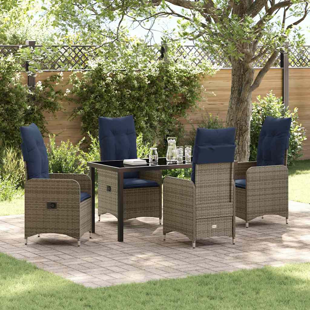 vidaXL Tafel en stoelen set met kussen 3 pcs Grijs PE Riet