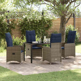 vidaXL Tafel en stoelen set met kussen 3 pcs Grijs PE Riet