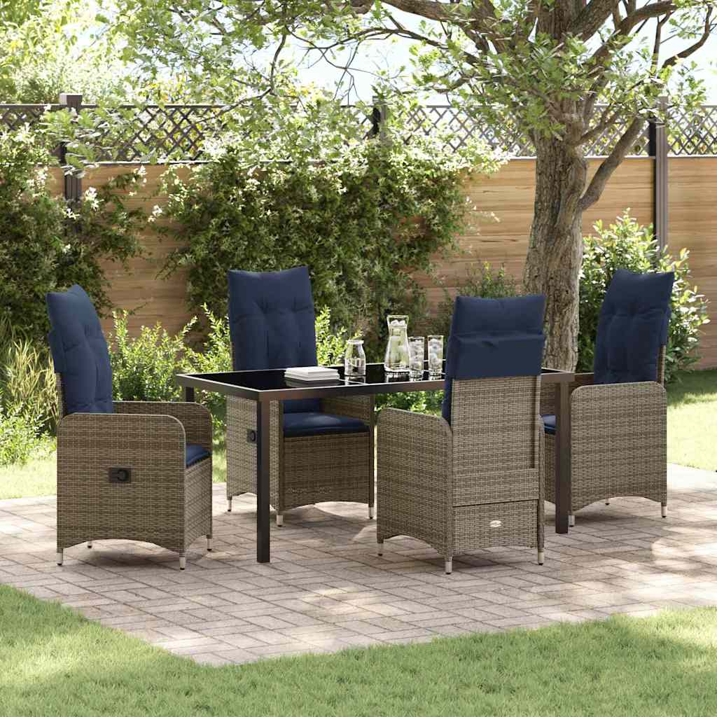 vidaXL Tafel en stoelen set met kussen 3 pcs Grijs PE Riet