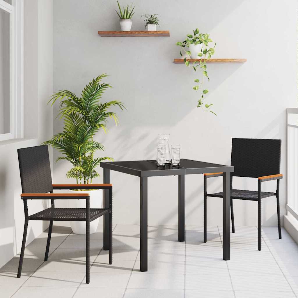 vidaXL Garden Dining Set with cushions 3 pcs Black poly rattan