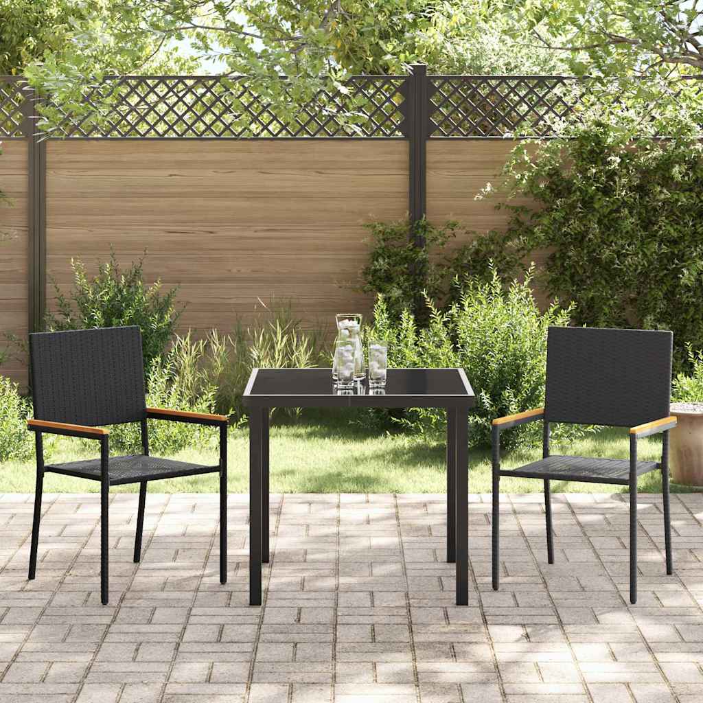 vidaXL Garden Dining Set with cushions 3 pcs Black poly rattan