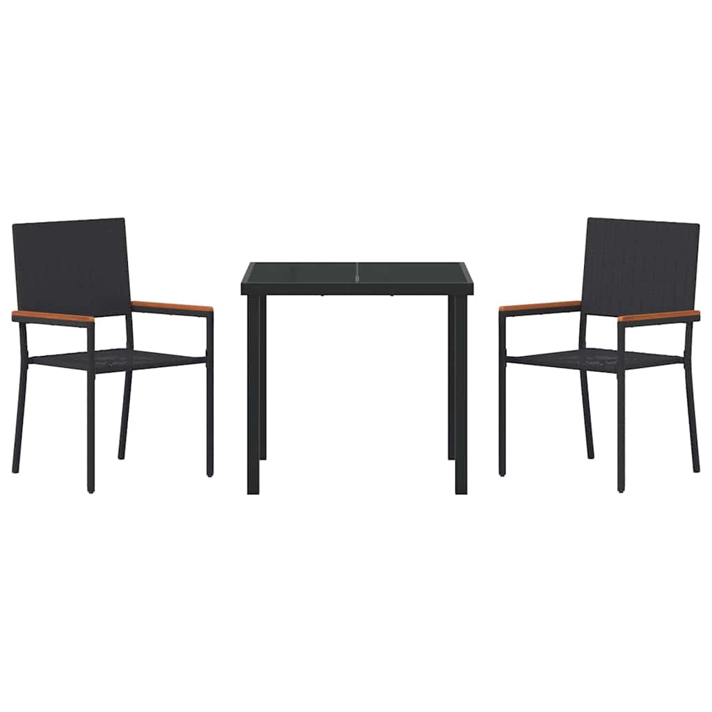 vidaXL Garden Dining Set with cushions 3 pcs Black poly rattan