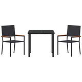 vidaXL Garden Dining Set with cushions 3 pcs Black poly rattan