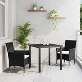 vidaXL Garden Dining Set with Cushions 3 pcs Black Poly Rattan