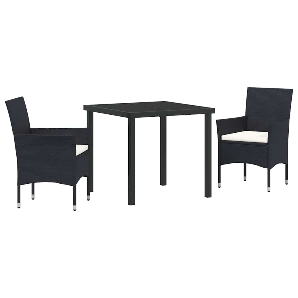 vidaXL Garden Dining Set with Cushions 3 pcs Black Poly Rattan