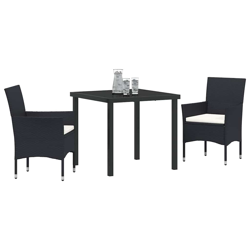 vidaXL Garden Dining Set with Cushions 3 pcs Black Poly Rattan