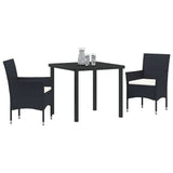 vidaXL Garden Dining Set with Cushions 3 pcs Black Poly Rattan