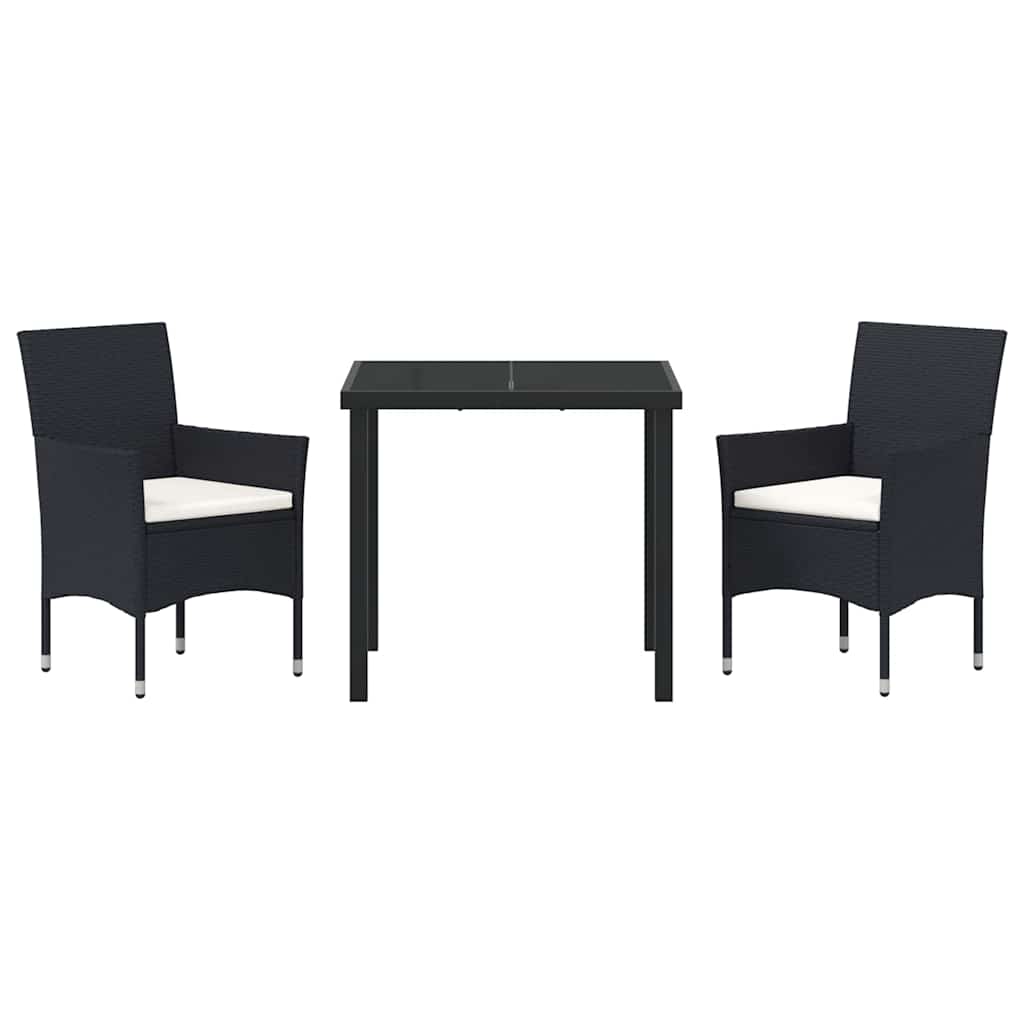 vidaXL Garden Dining Set with Cushions 3 pcs Black Poly Rattan