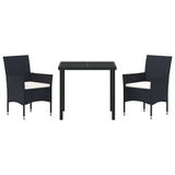 vidaXL Garden Dining Set with Cushions 3 pcs Black Poly Rattan