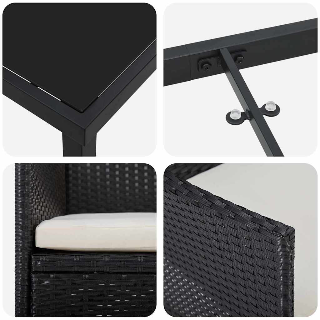 vidaXL Garden Dining Set with Cushions 3 pcs Black Poly Rattan