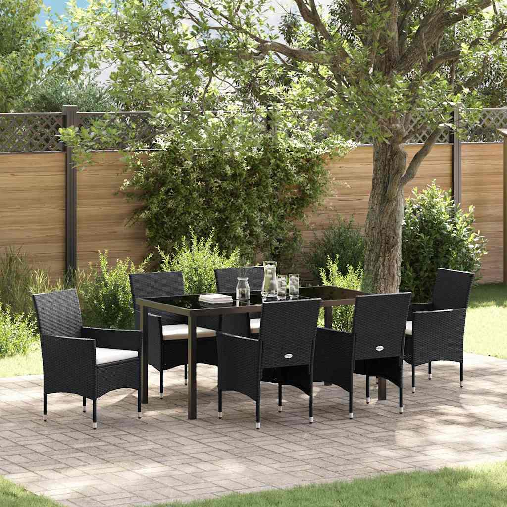 vidaXL Garden Dining Set with Cushions 3 pcs Black Poly Rattan