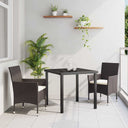 vidaXL Garden Dining Set with Cushions 3 pcs Black Poly Rattan