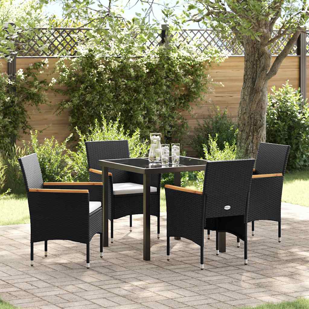 vidaXL Tuin Eettafel Set met kussen 3 pcs Zwart poly rattan