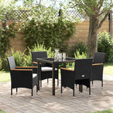 vidaXL Tuin Eettafel Set met kussen 3 pcs Zwart poly rattan