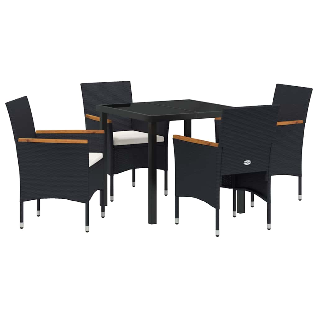 vidaXL Tuin Eettafel Set met kussen 3 pcs Zwart poly rattan