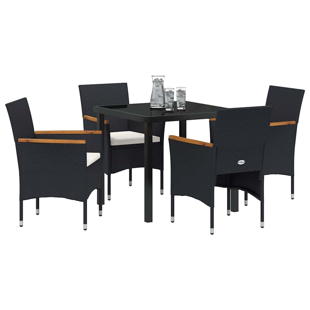 vidaXL Tuin Eettafel Set met kussen 3 pcs Zwart poly rattan