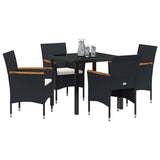 vidaXL Tuin Eettafel Set met kussen 3 pcs Zwart poly rattan