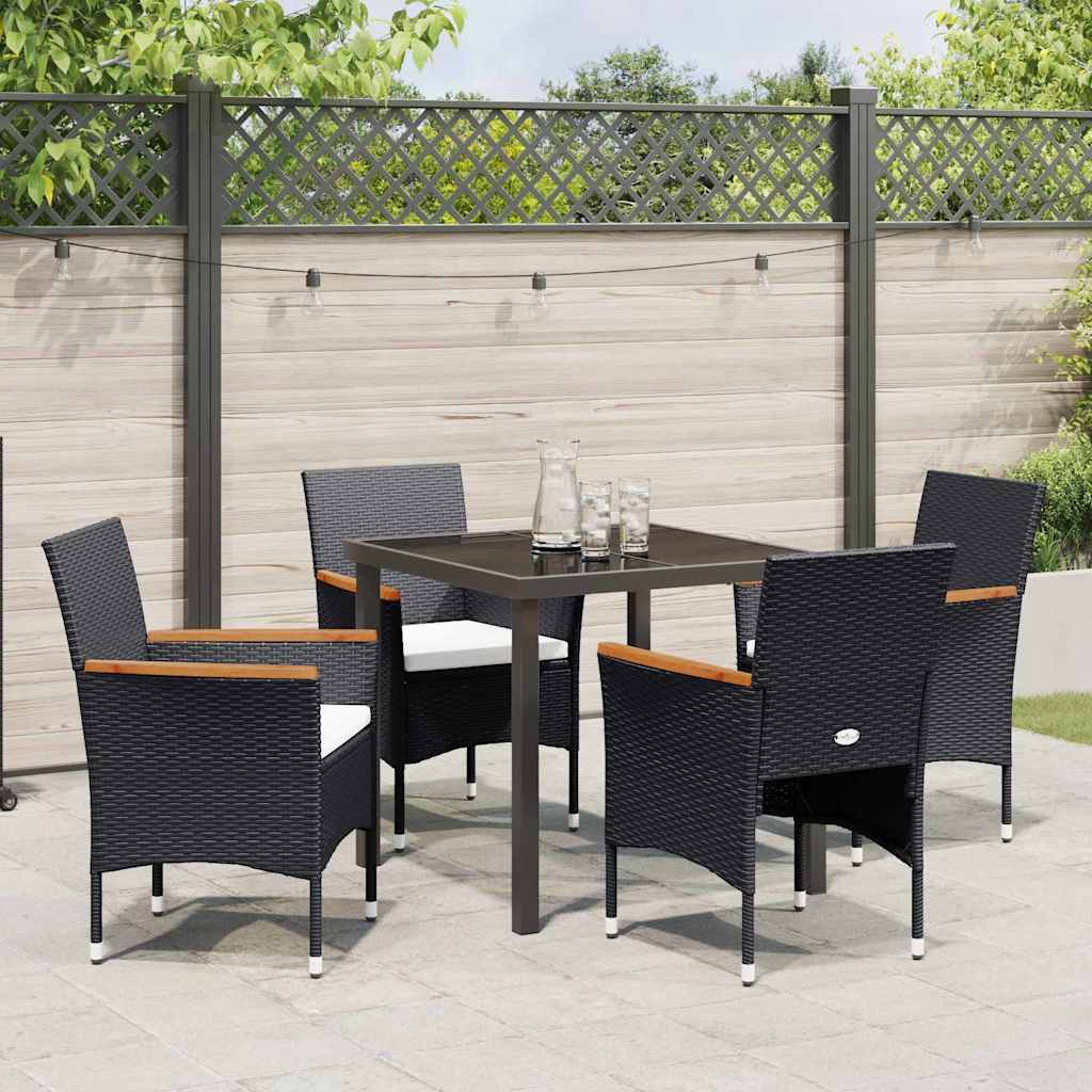 vidaXL Tuin Eettafel Set met kussen 3 pcs Zwart poly rattan