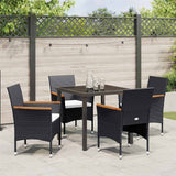 vidaXL Tuin Eettafel Set met kussen 3 pcs Zwart poly rattan
