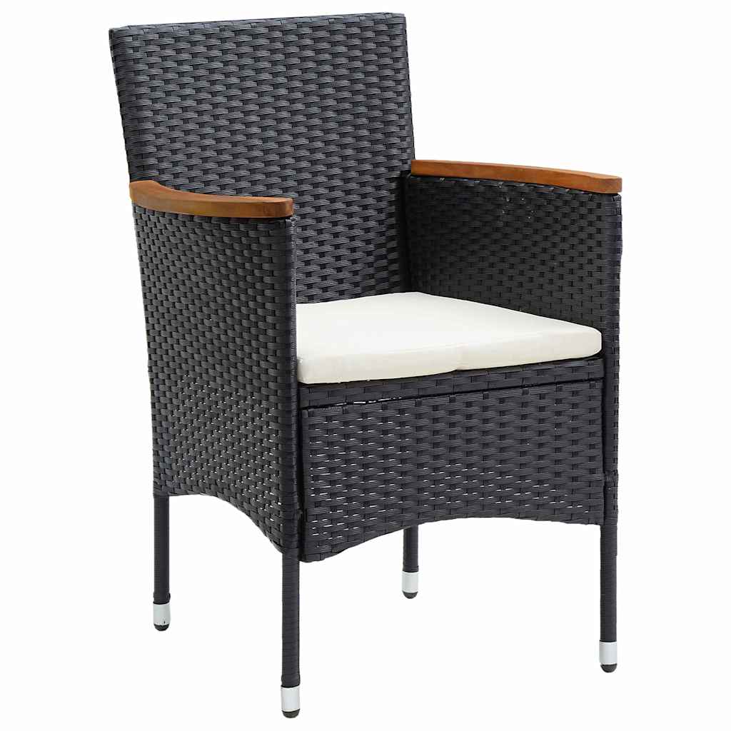 vidaXL Tuin Eettafel Set met kussen 3 pcs Zwart poly rattan