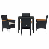 vidaXL Tuin Eettafel Set met kussen 3 pcs Zwart poly rattan