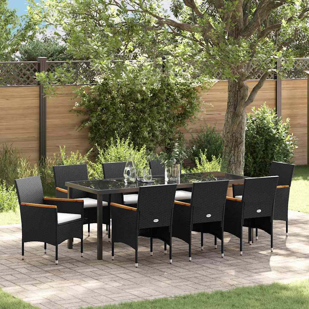 vidaXL Tuin Eettafel Set met kussen 3 pcs Zwart poly rattan