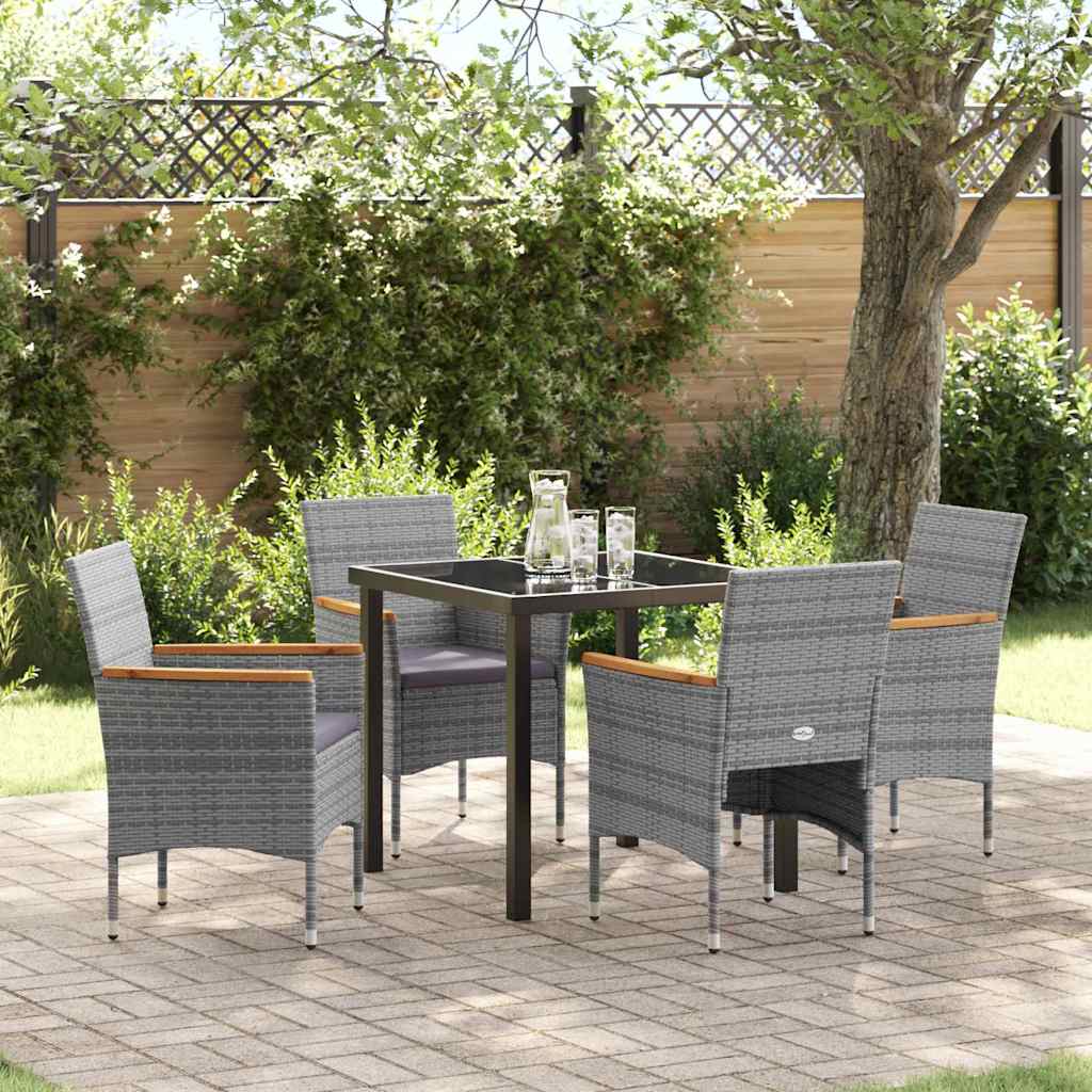 vidaXL Tuin Eettafel Set met kussen 3 pcs Zwart poly rattan