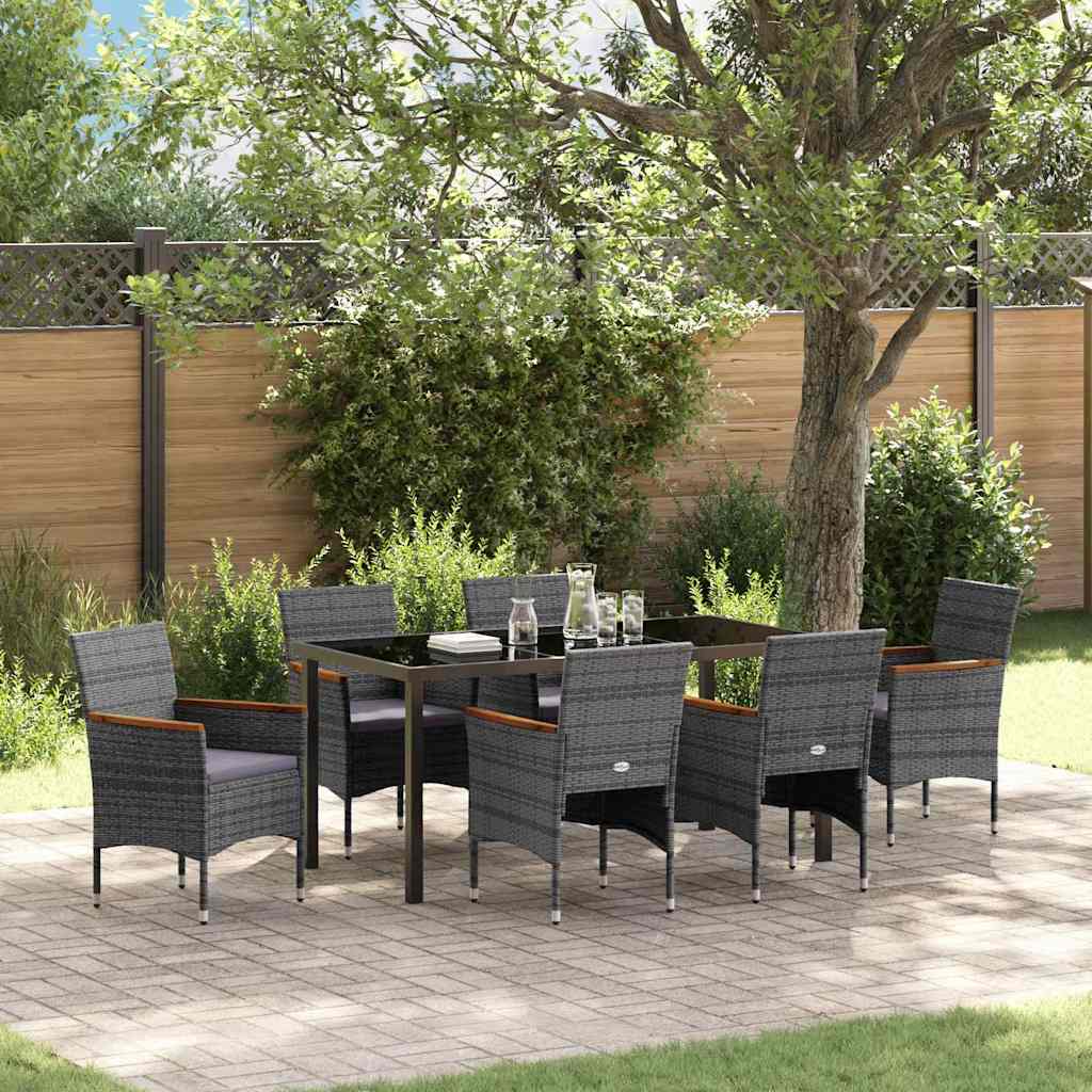 vidaXL Tuin Eettafel Set met kussen 3 pcs Zwart poly rattan