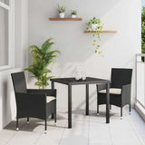 vidaXL Tuin Eettafel Set met kussen 3 pcs Zwart poly rattan