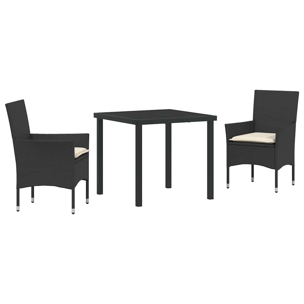 vidaXL Tuin Eettafel Set met kussen 3 pcs Zwart poly rattan