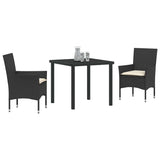 vidaXL Tuin Eettafel Set met kussen 3 pcs Zwart poly rattan
