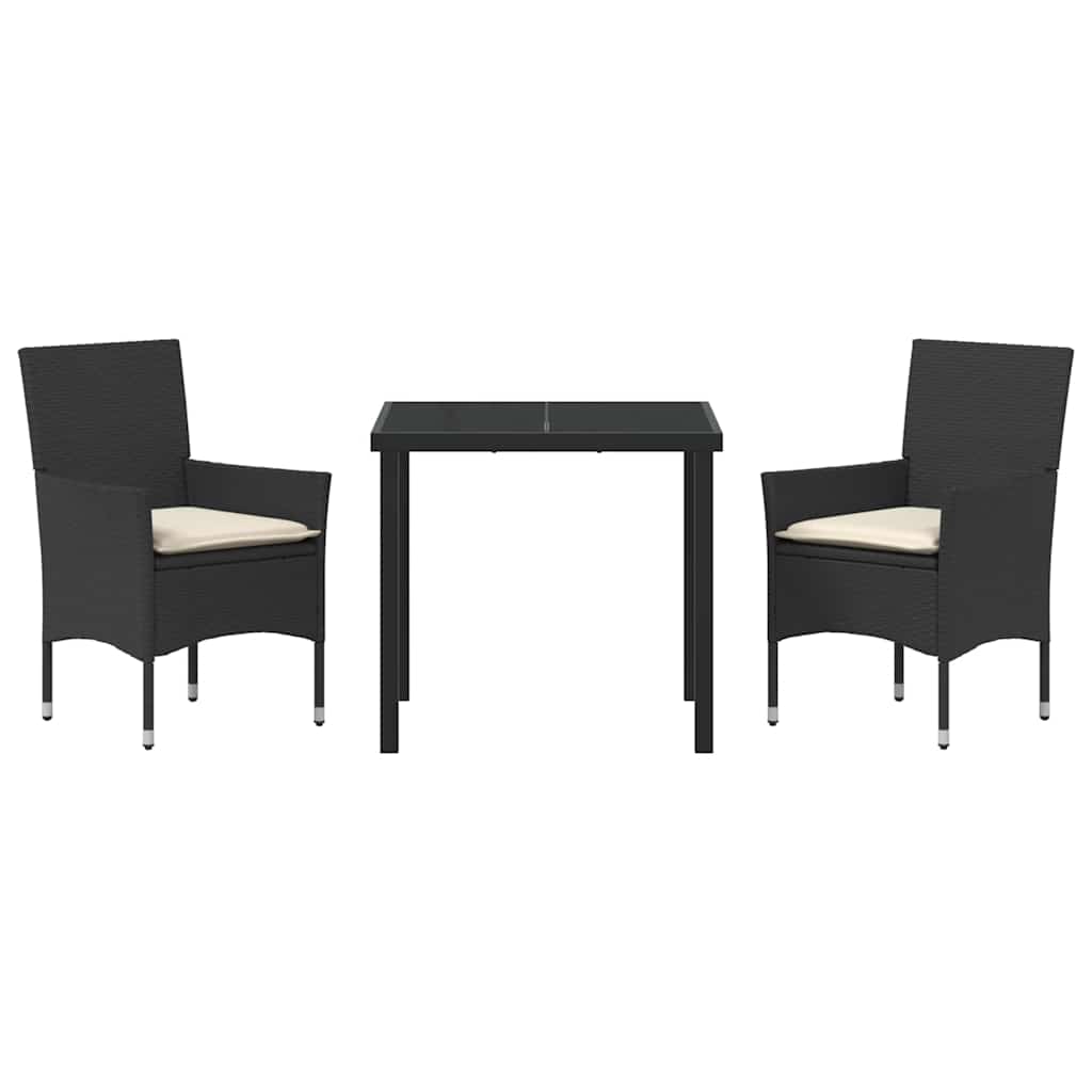vidaXL Tuin Eettafel Set met kussen 3 pcs Zwart poly rattan