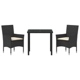 vidaXL Tuin Eettafel Set met kussen 3 pcs Zwart poly rattan