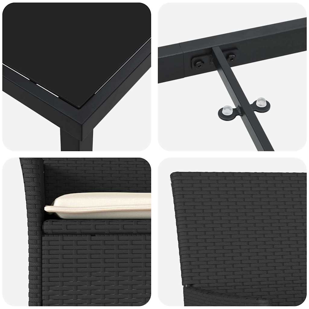 vidaXL Tuin Eettafel Set met kussen 3 pcs Zwart poly rattan