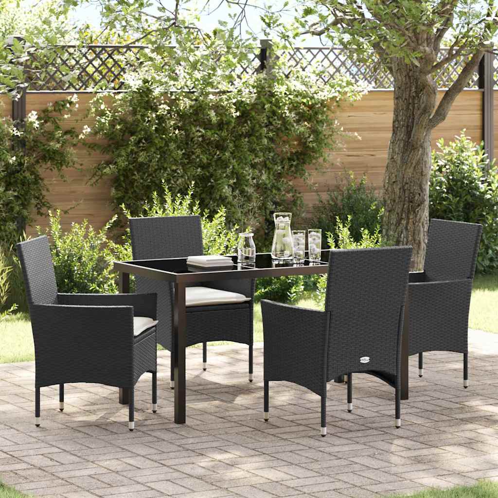 vidaXL Tuin Eettafel Set met kussen 3 pcs Zwart poly rattan