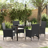 vidaXL Tuin Eettafel Set met kussen 3 pcs Zwart poly rattan