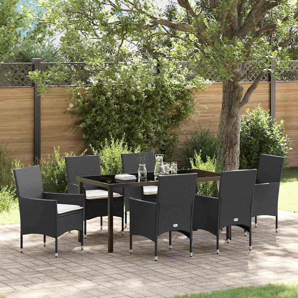 vidaXL Tuin Eettafel Set met kussen 3 pcs Zwart poly rattan