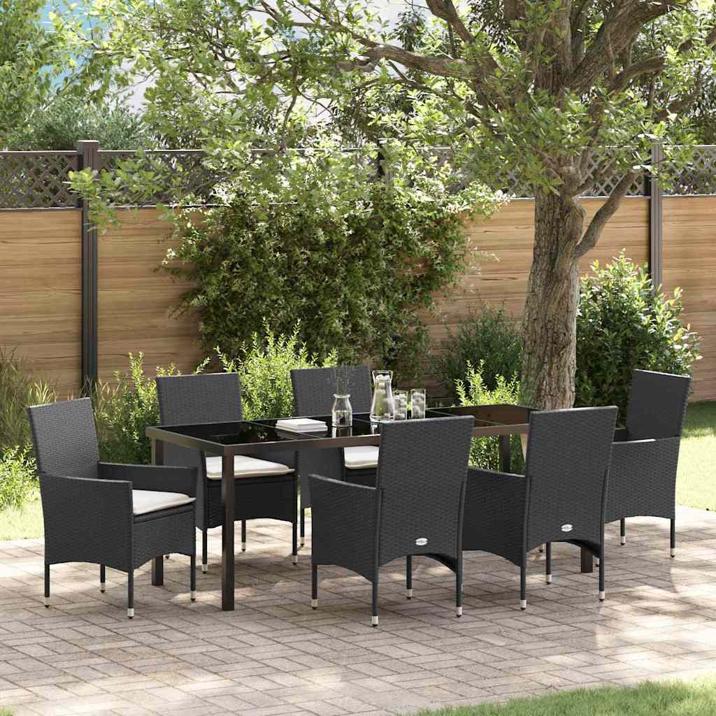 vidaXL Tuin Eettafel Set met kussen 3 pcs Zwart poly rattan