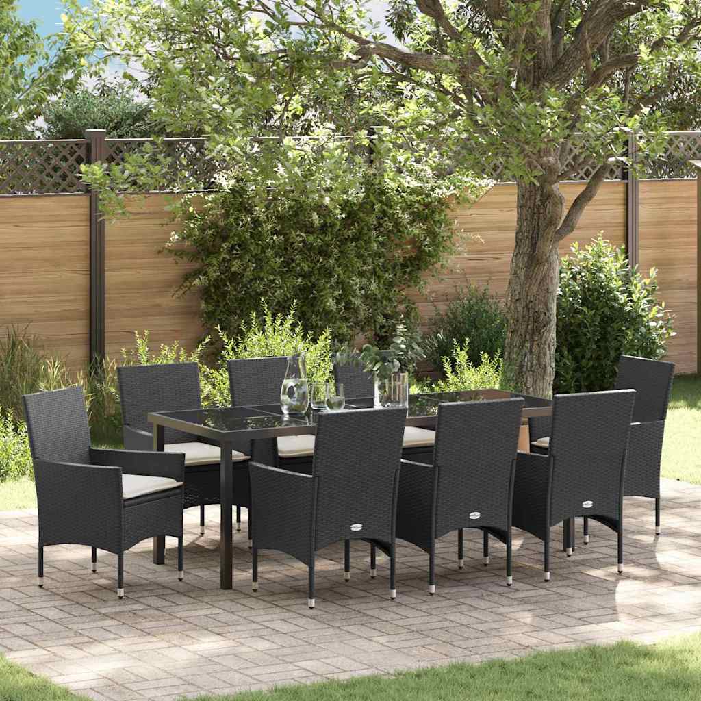 vidaXL Tuin Eettafel Set met kussen 3 pcs Zwart poly rattan