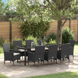 vidaXL Tuin Eettafel Set met kussen 3 pcs Zwart poly rattan