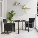 vidaXL Tuin Eettafel Set met kussen 3 pcs Zwart poly rattan