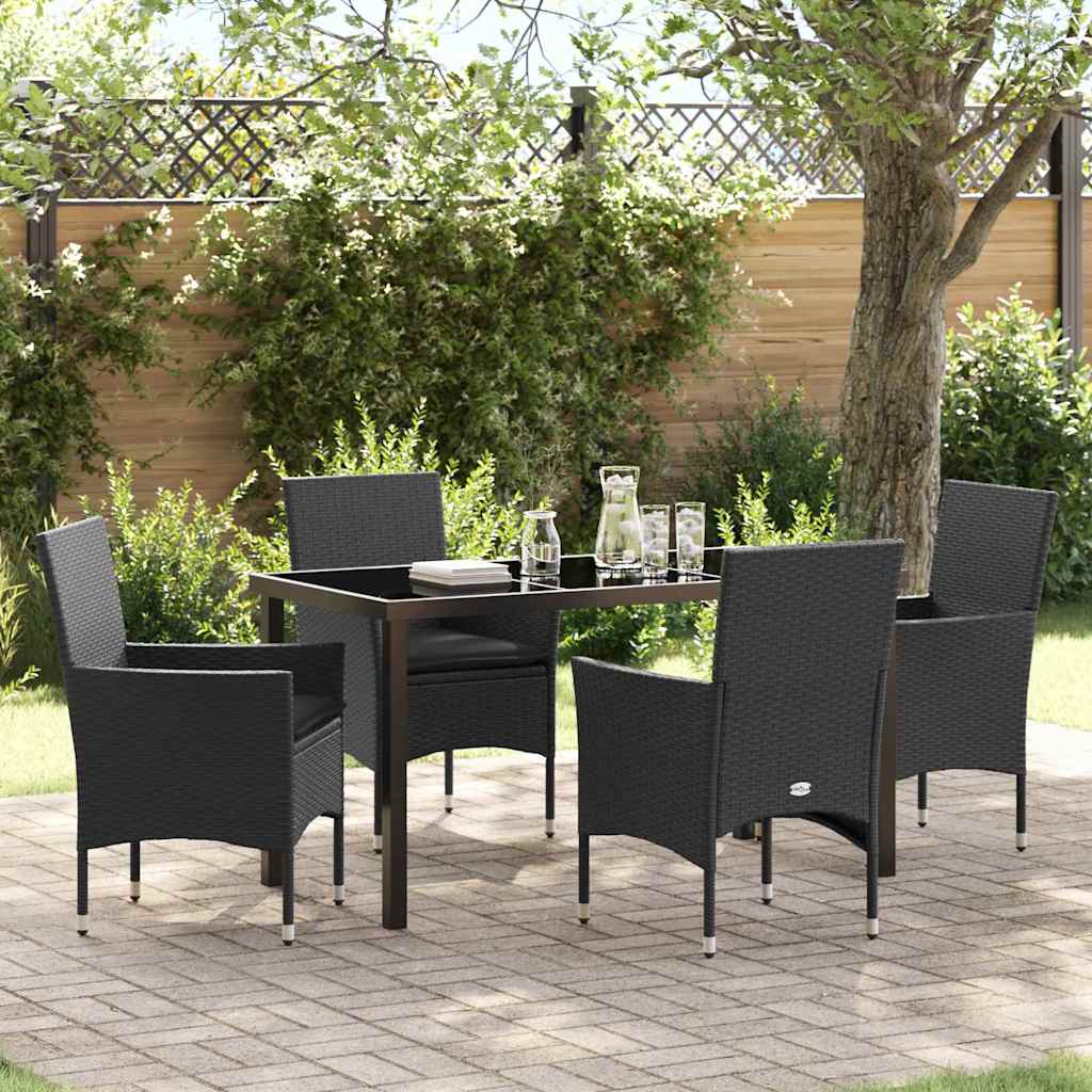 vidaXL Tuin Eettafel Set met kussen 3 pcs Zwart poly rattan