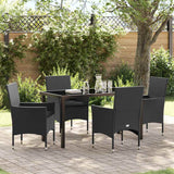 vidaXL Tuin Eettafel Set met kussen 3 pcs Zwart poly rattan